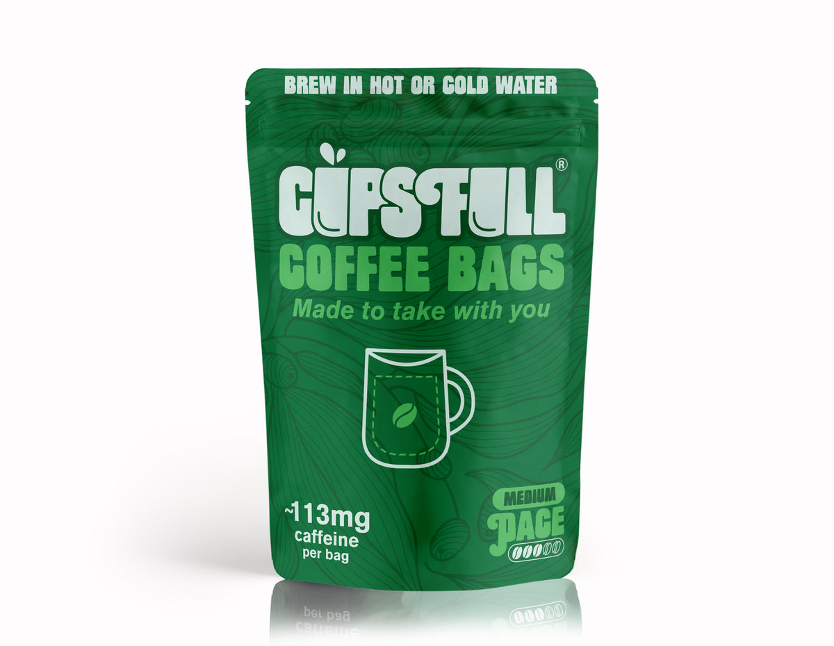 Cups Full Pace coffee bags pouch – medium, 113mg caffeine per cup