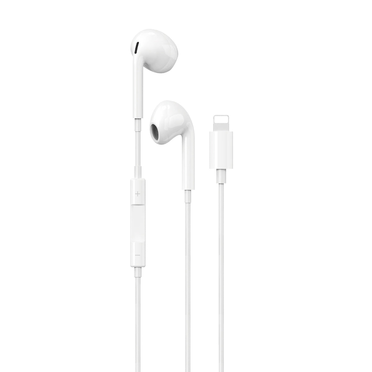 White wired earbuds with microphone and Lightning connector
